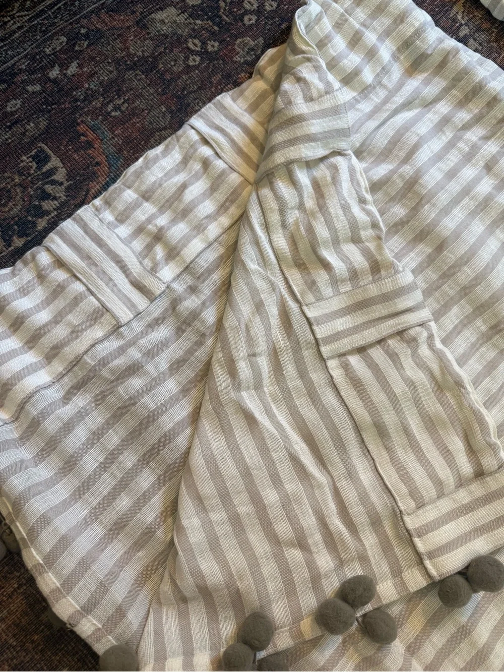 TWO Anthropologie Striped Pom Tassel Curtain Panels